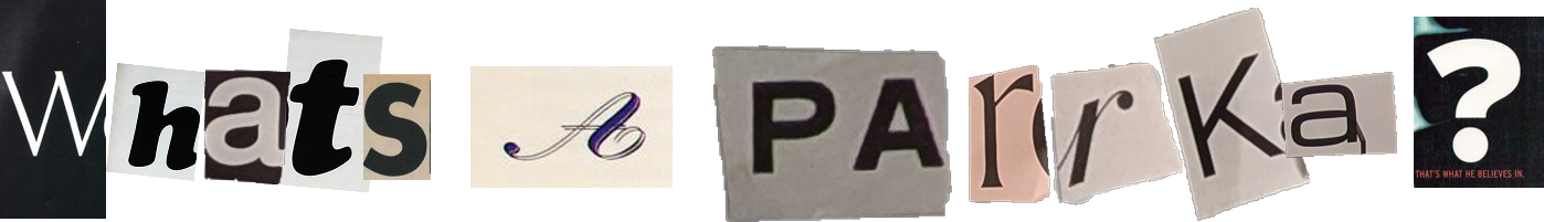 Text composed of mixed-font letters spelling 'Whats a Parrka?' on a black background.