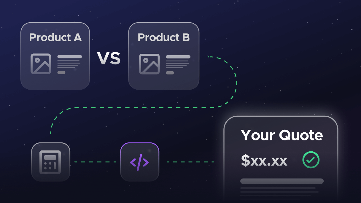 Visual comparison between products leading to a custom quote, representing interactive tools like calculators and quizzes that drive user engagement