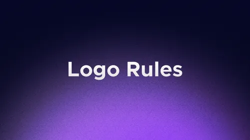 Gradient background with the words ‘Logo Rules’ centered, introducing the logo standards section of a brand guidelines document