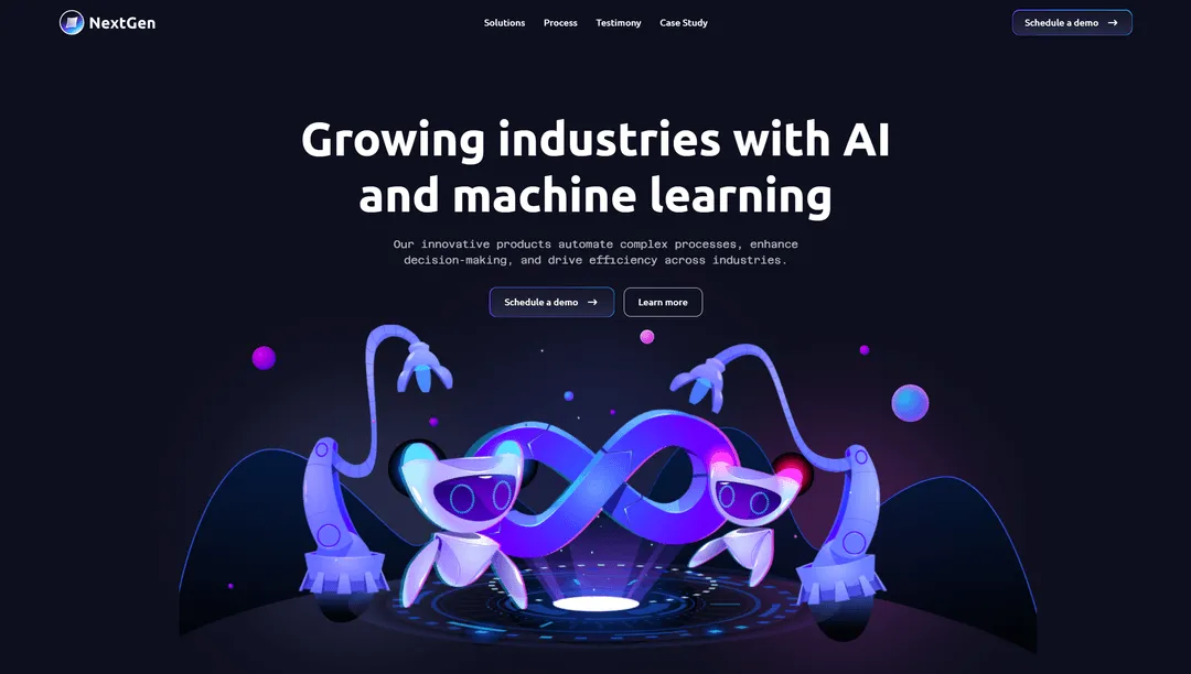 NextGen Innovations website home page hero section