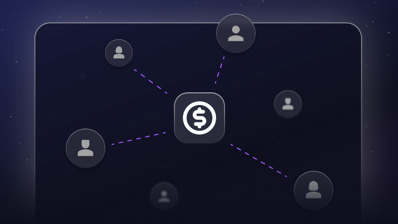 Centralized brand identity connecting to diverse user icons, symbolizing brand consistency across platforms and channels