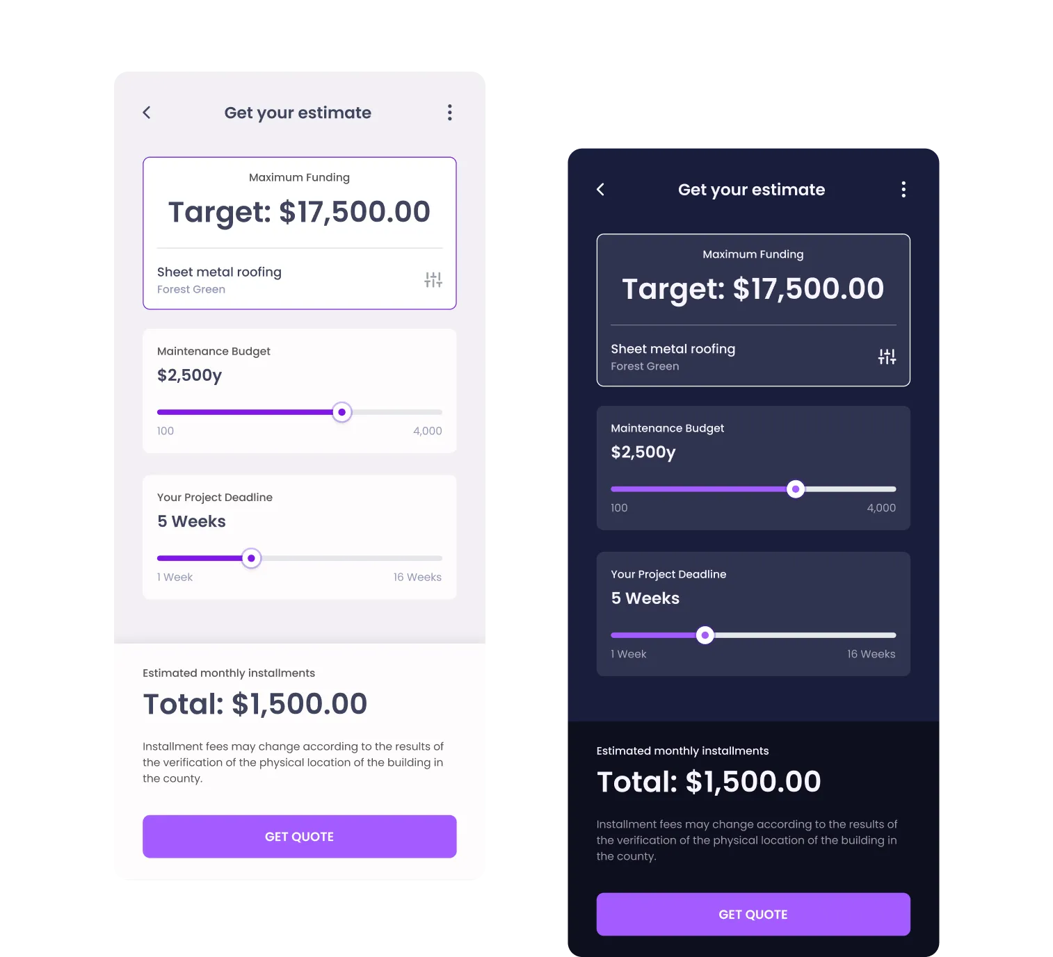 Interactive website calculator interface for custom estimates, designed to improve engagement, lead generation, and user experience