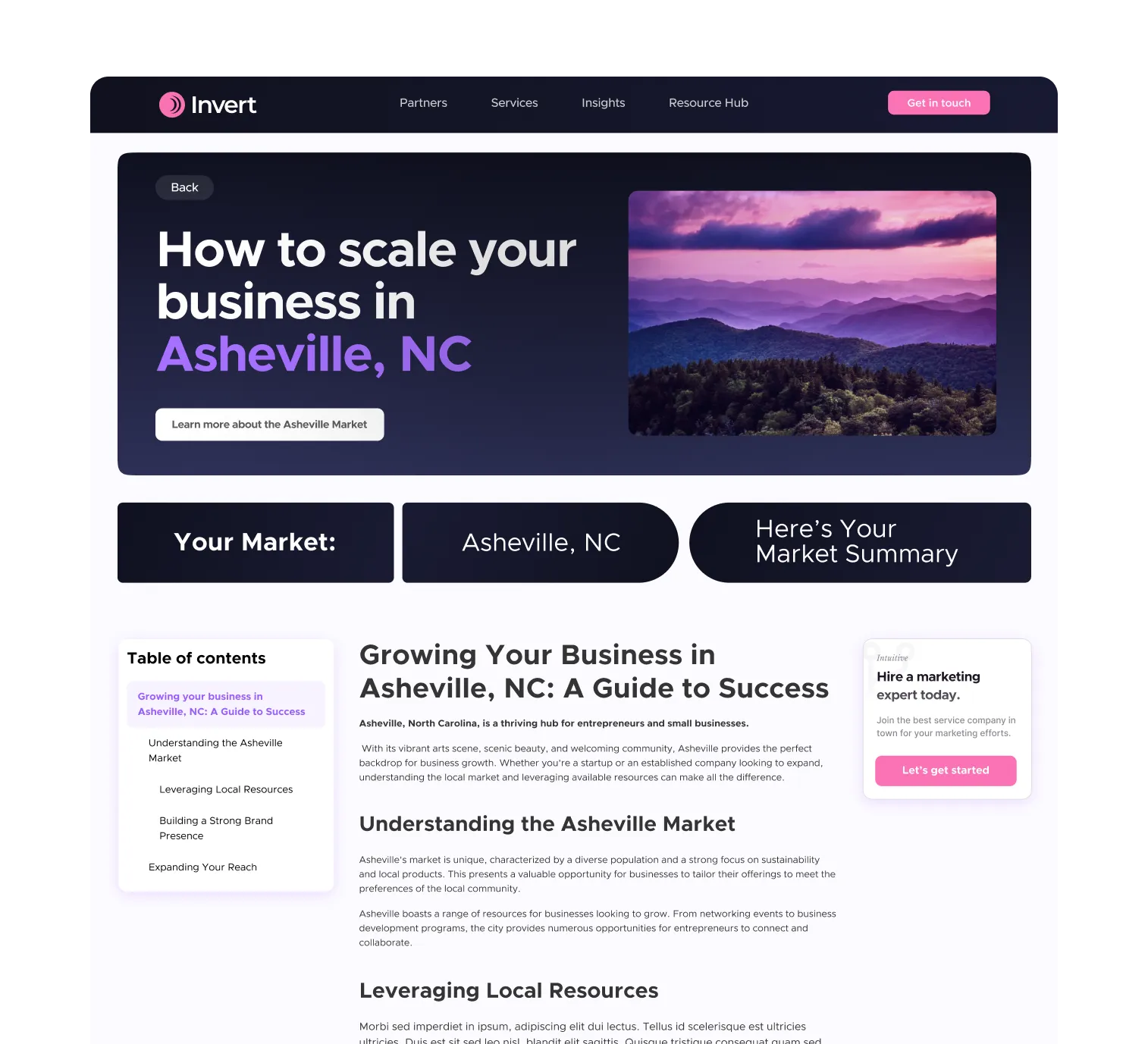 SEO-optimized landing page about scaling a business in Asheville, built for programmatic search growth