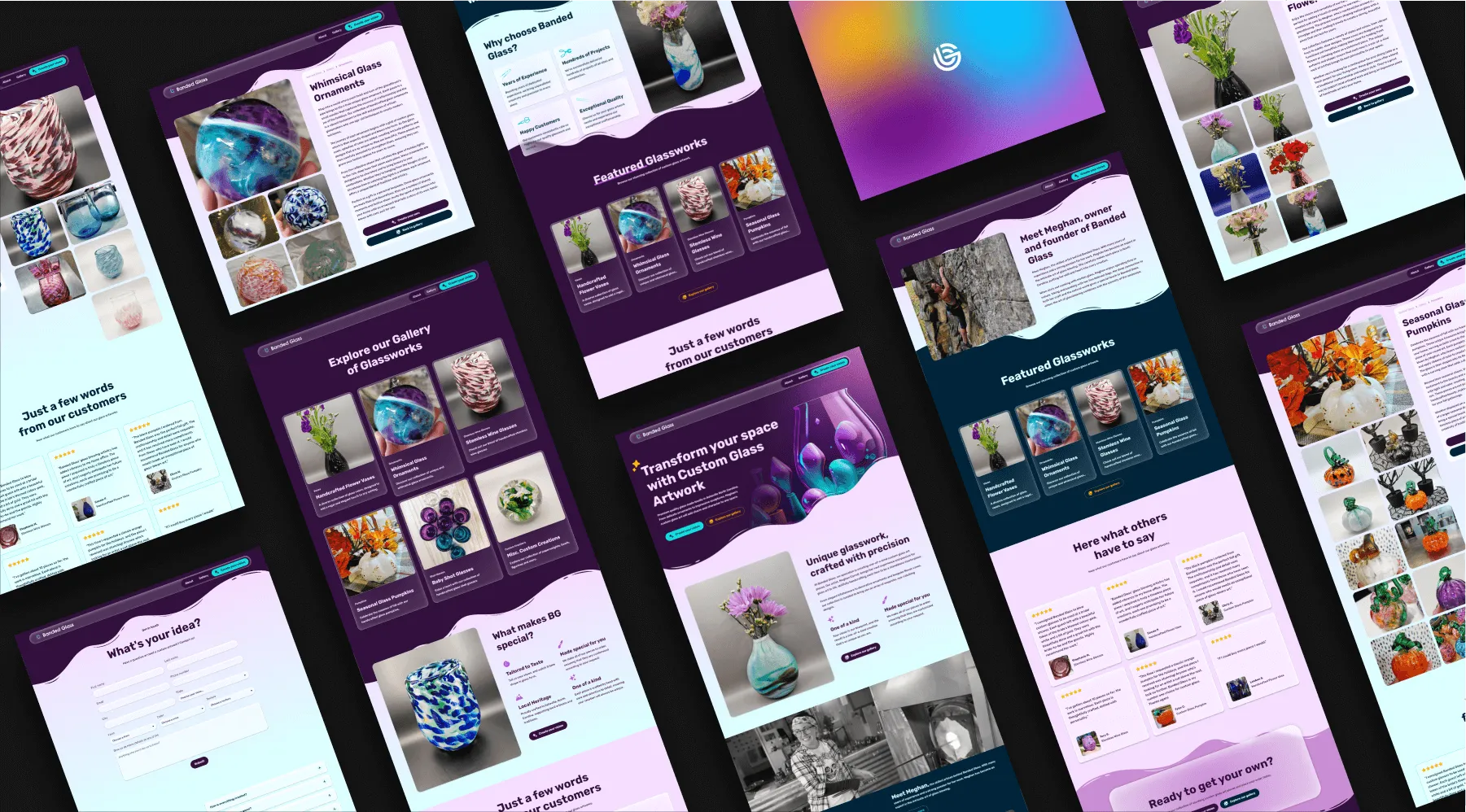 A mockup showing the entirety of the Banded Glass website designs made by Dalton Craighead.
