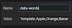 Webflow's data attributes pannel being filled in with the words "data-words".