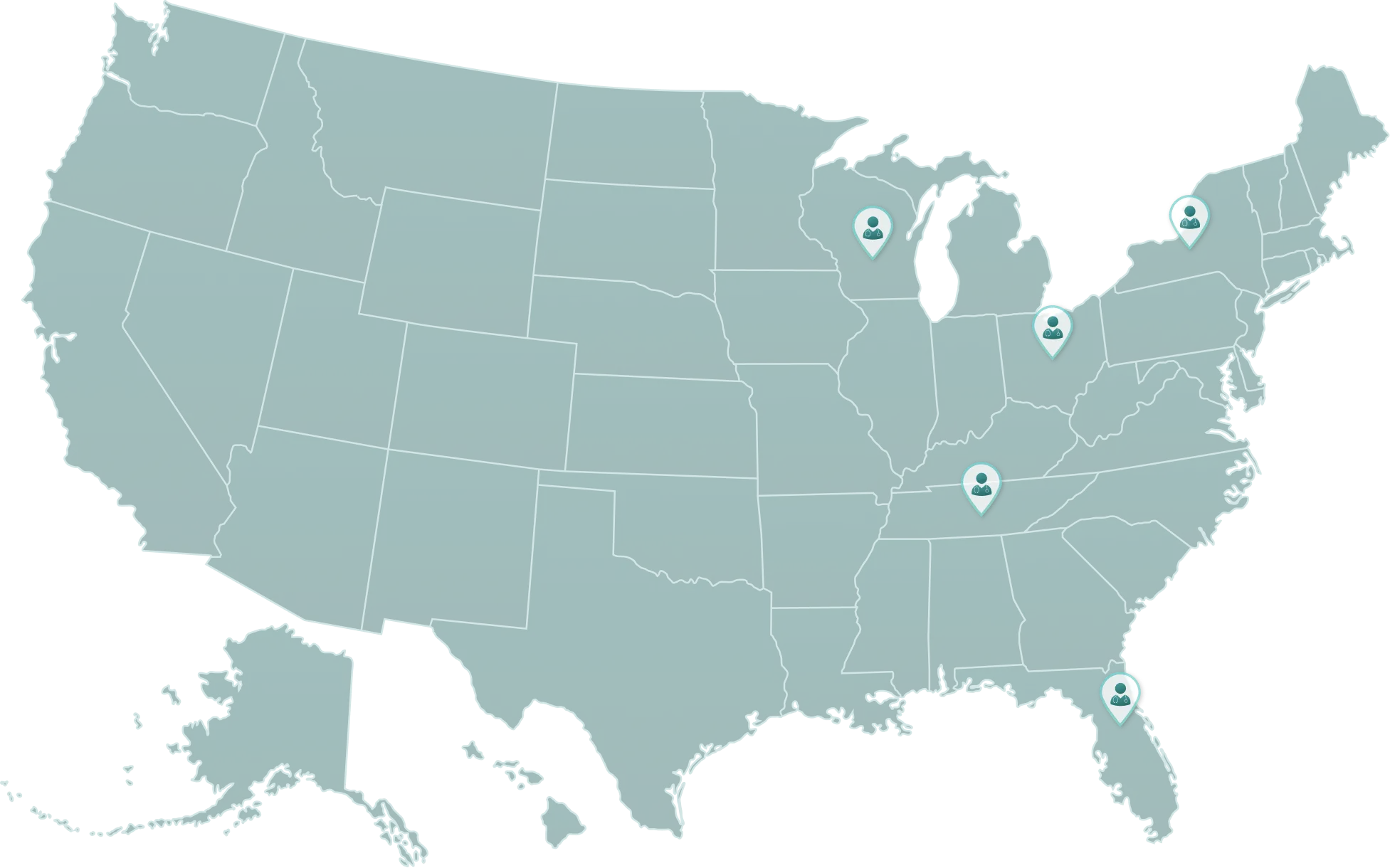 Map panel showing service coverage or pharmacy locations across the U.S.