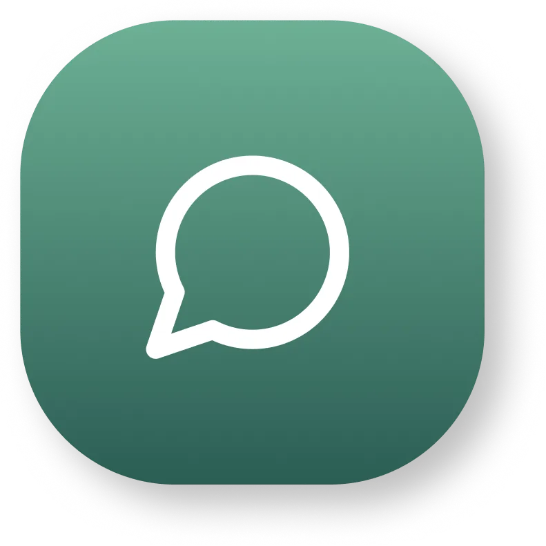 Chat bubble icon for messaging, live support, or user conversations.