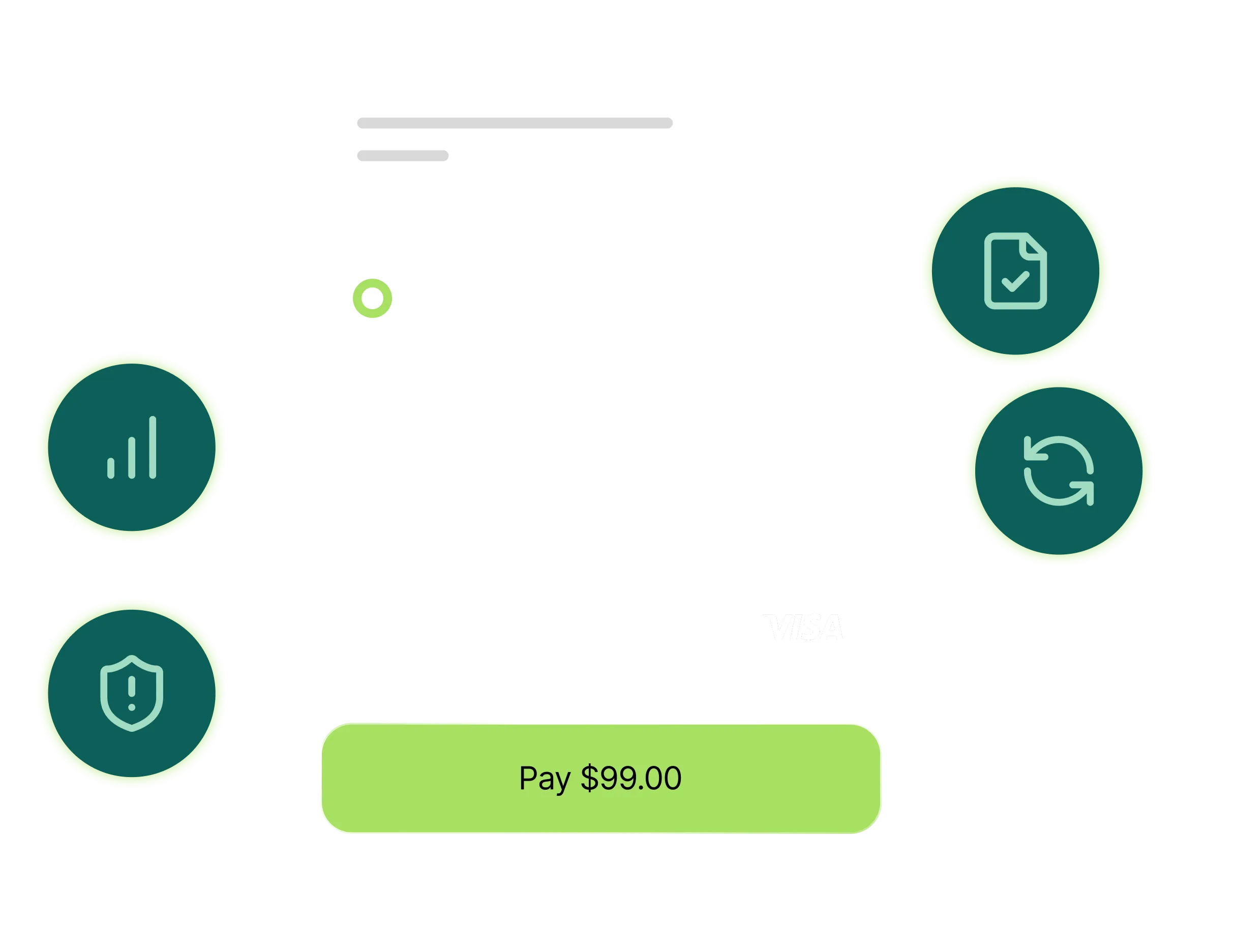 Panel showing a payment flow, transaction details, and connected actions.