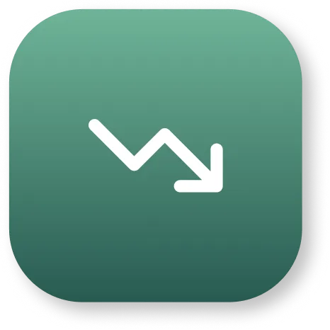 Downward trend visual for optimization, reduction, or progress.
