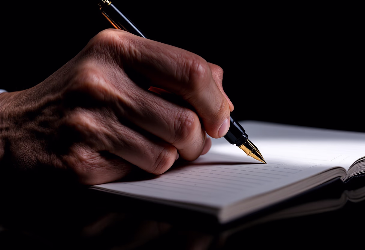 image of a hand writing financial strategy