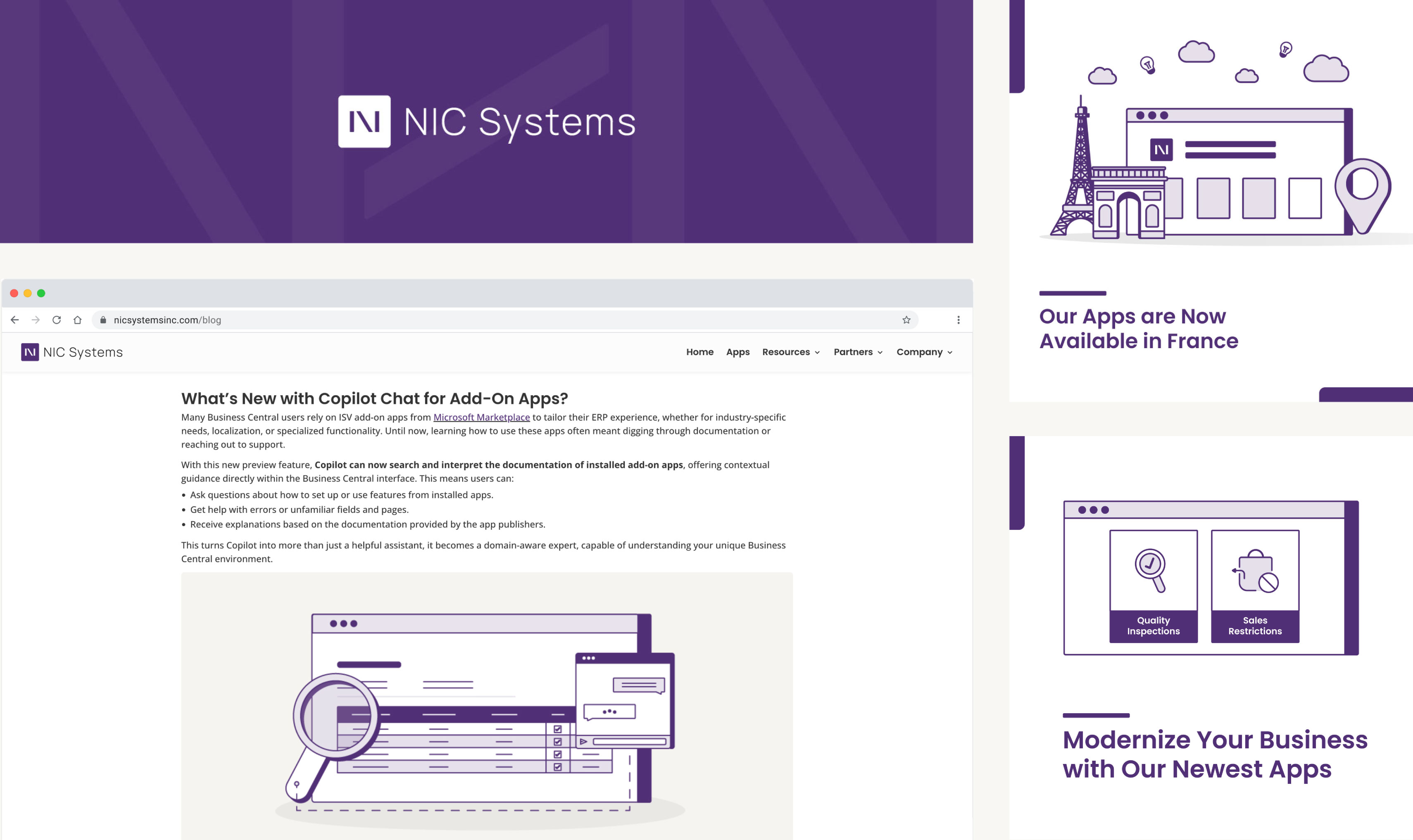 NIC Systems identity applied across website, social graphics and supporting digital content