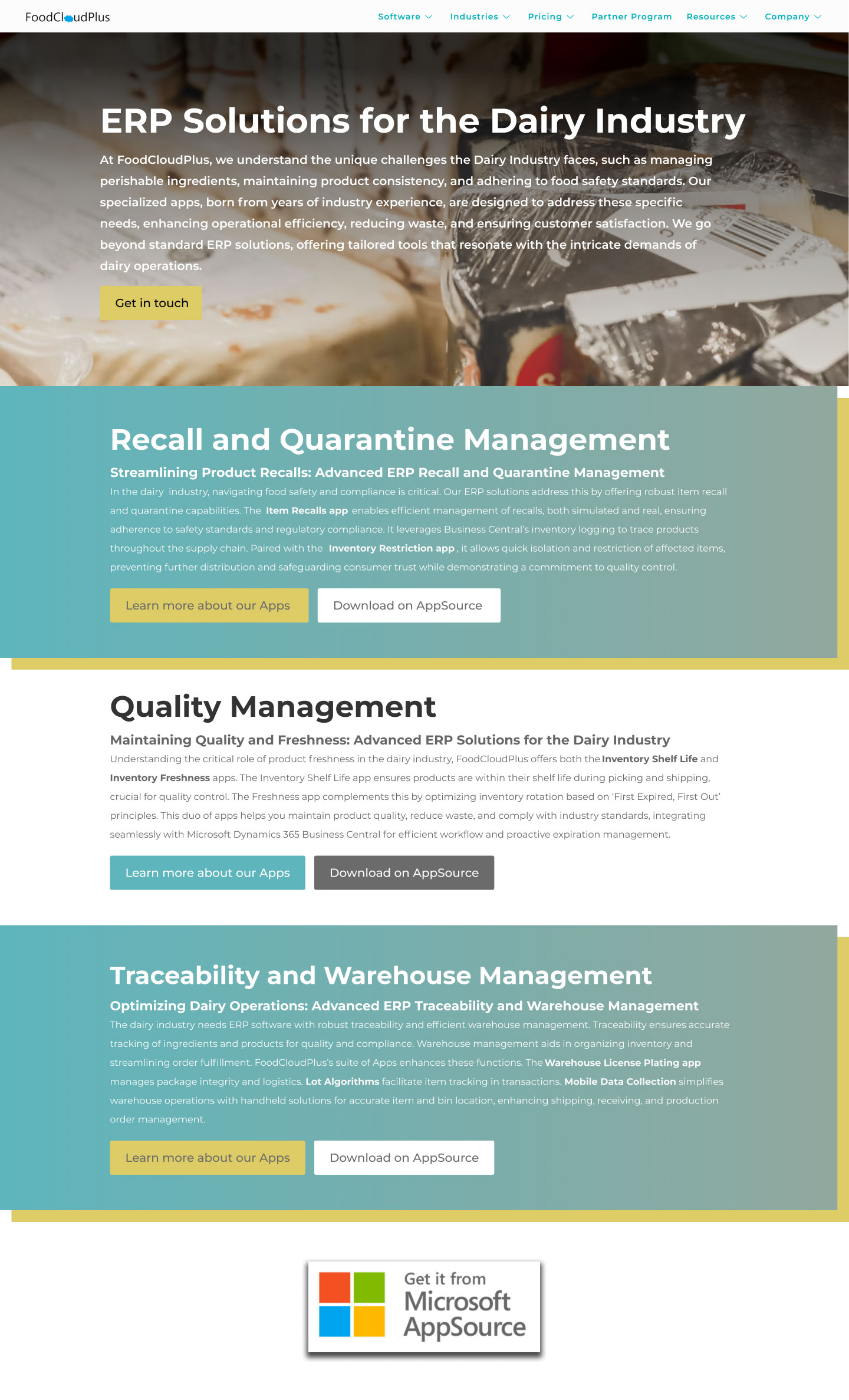 FoodCloudPlus page before CTA and navigation refinement