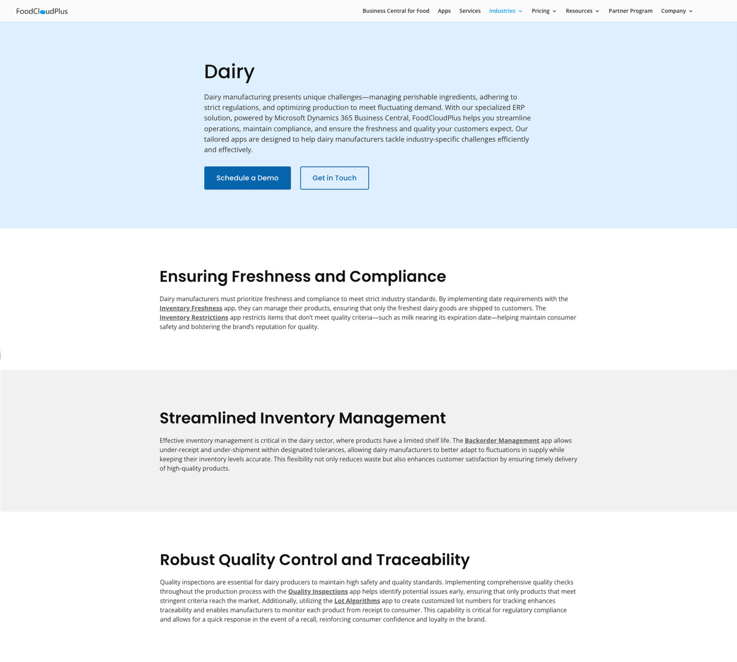 FoodCloudPlus page after CTA and navigation refinement