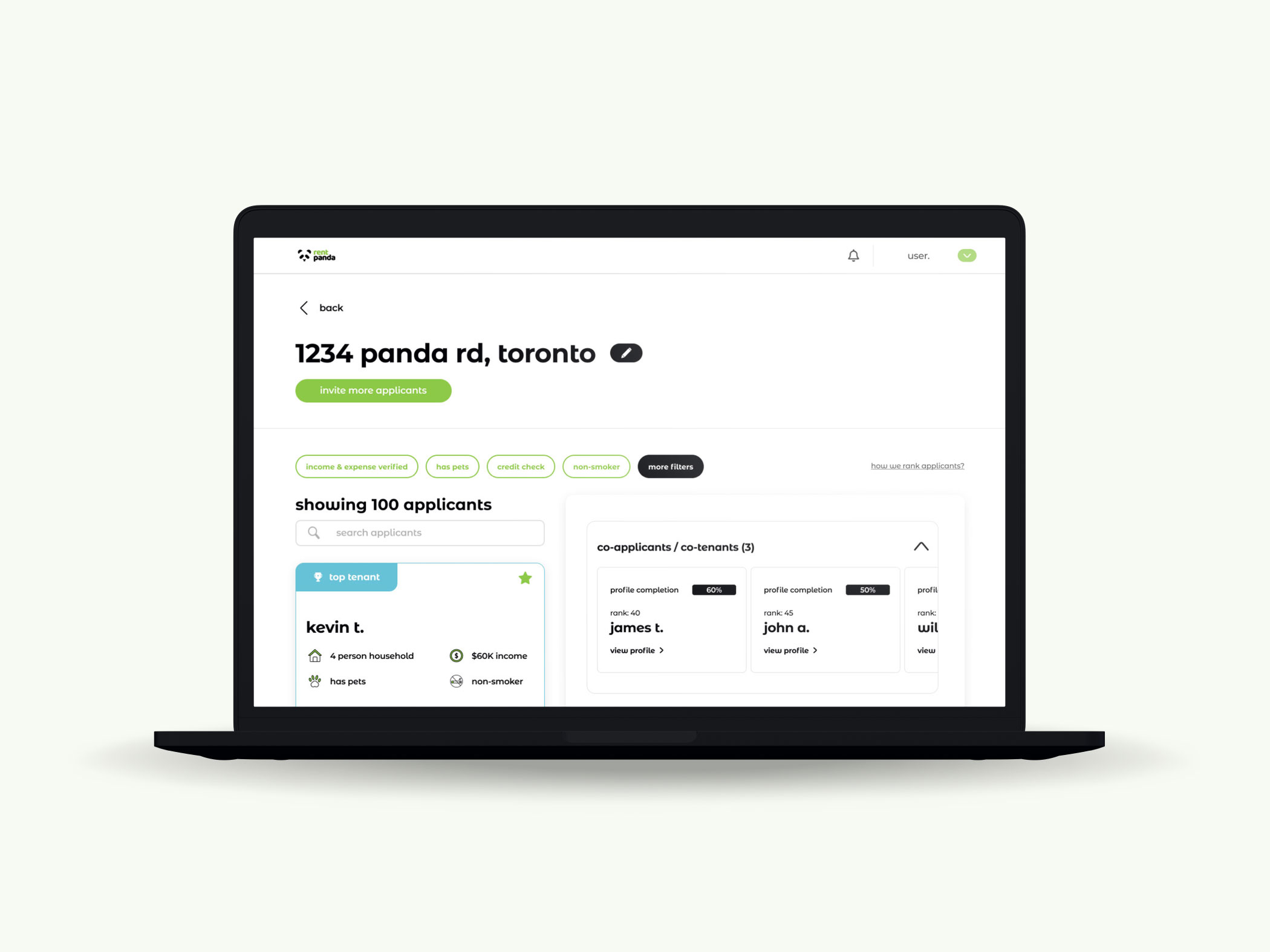 Rent Panda Smart Screening Tool interface