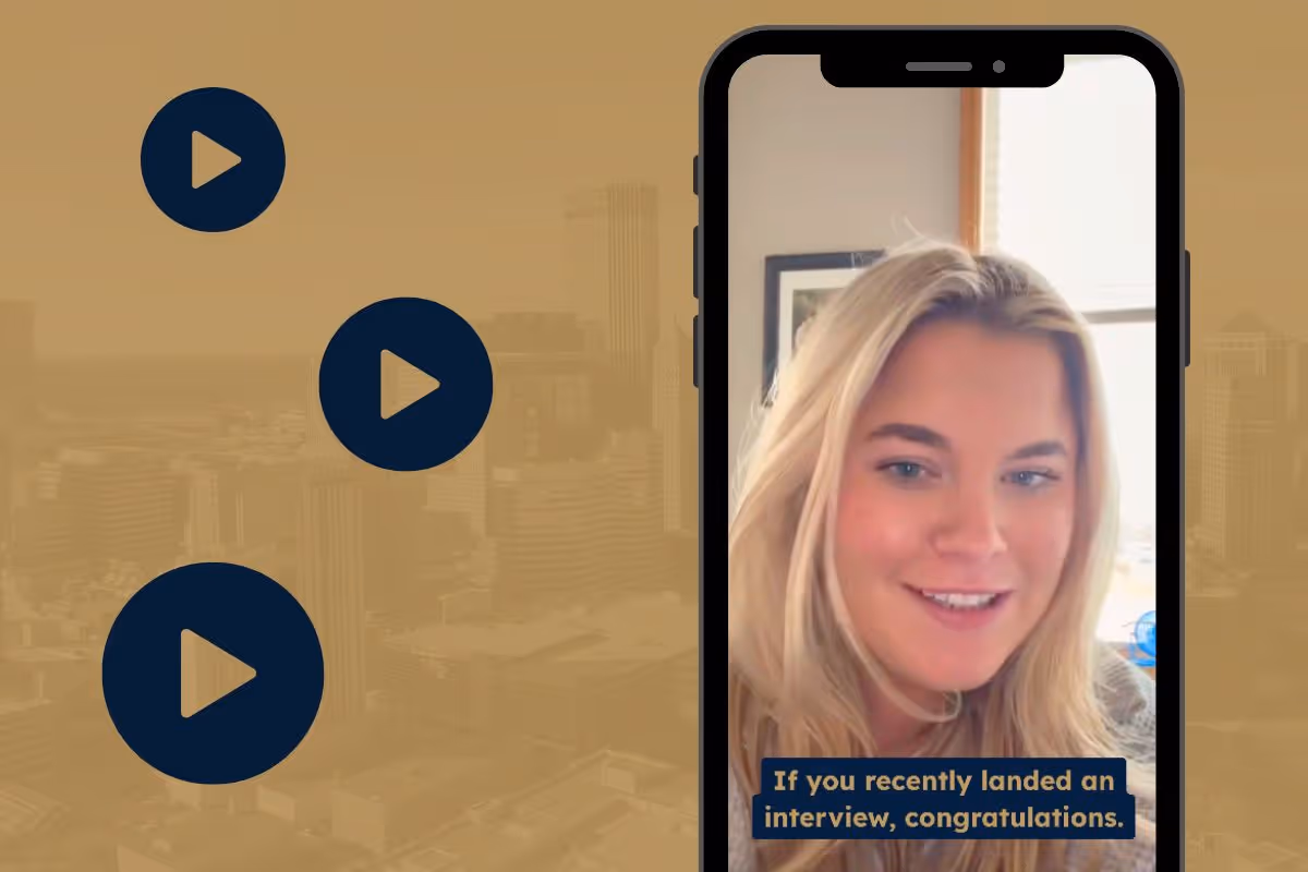Three play button icons arranged in an order that mirrors the Journey Search Partners logo beside a smartphone with a paused video of Recruiter Samantha Brown