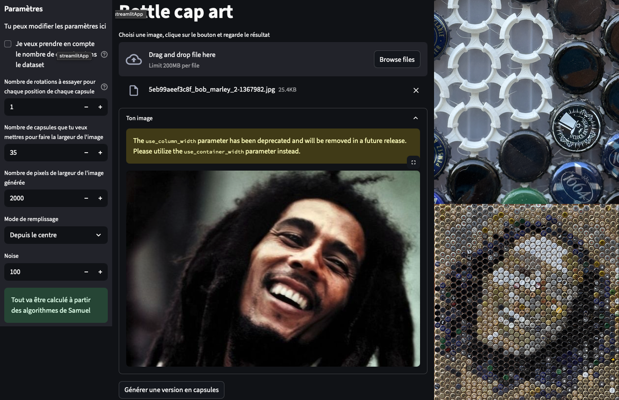 projet générateur de tableaux en capsules