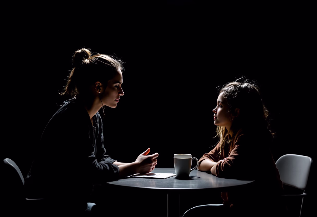 image of parents and staff discussing enrollment