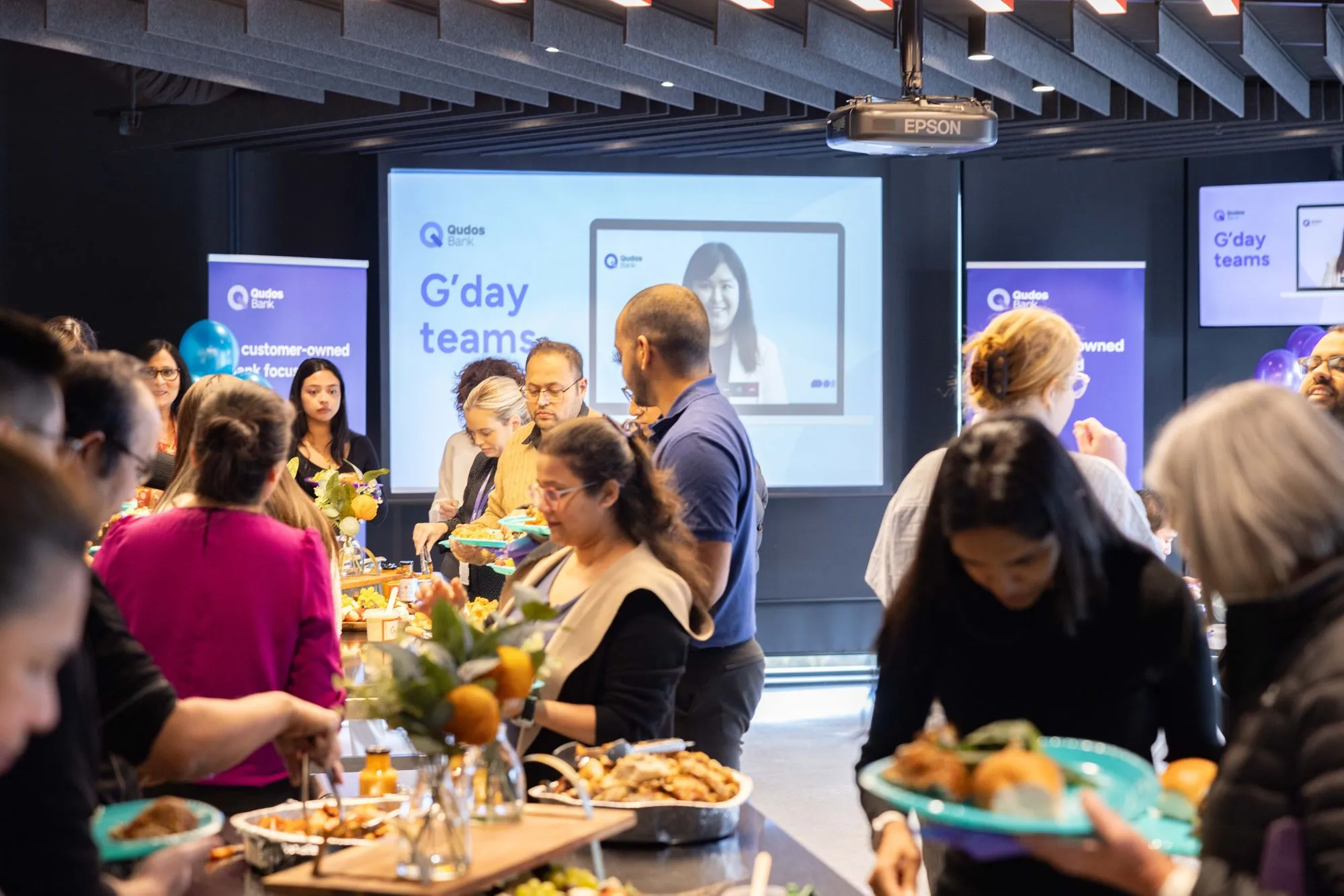 Qudos Bank staff at brand launch party