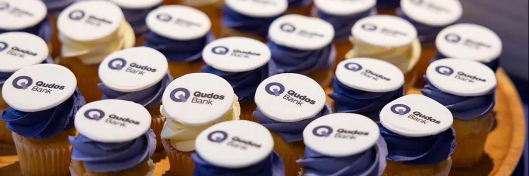 Cupcakes with the Qudos Bank logo