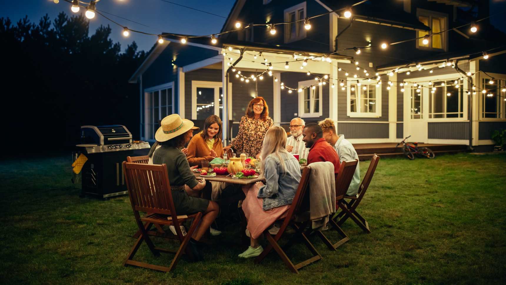 Family having a backyard dinner