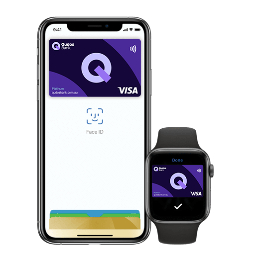 iPhone and Apple watch showing Apple Pay with  Visa Platinum credit card