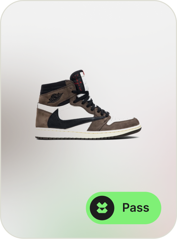 A set of 3 illustrative cards, The one in the front displays a sneaker (passed). The other two at the back contains a collectible toy (did not pass the inspection), and a luxury bag (passed).