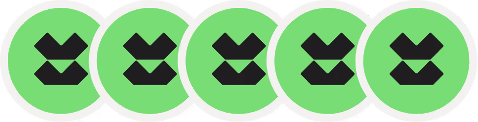 A set of 5 round, green, illustrated credits distributed on a row. 
