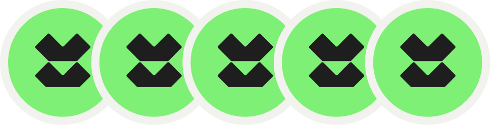 A set of 5 round, green, illustrated credits distributed on a row. 