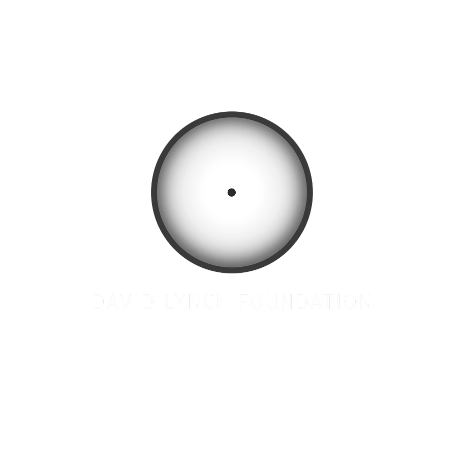 David Lynch Foundation logo featuring a white circle with a small black dot in the center on a black background.