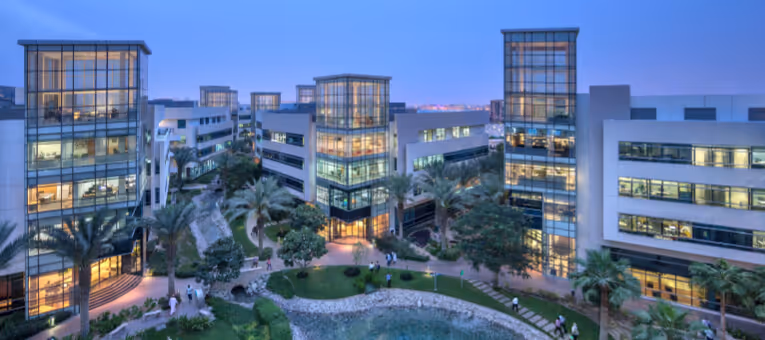 Evening view of Dubai Outsource City, the data center & outsourcing hub in Dubai, from afar