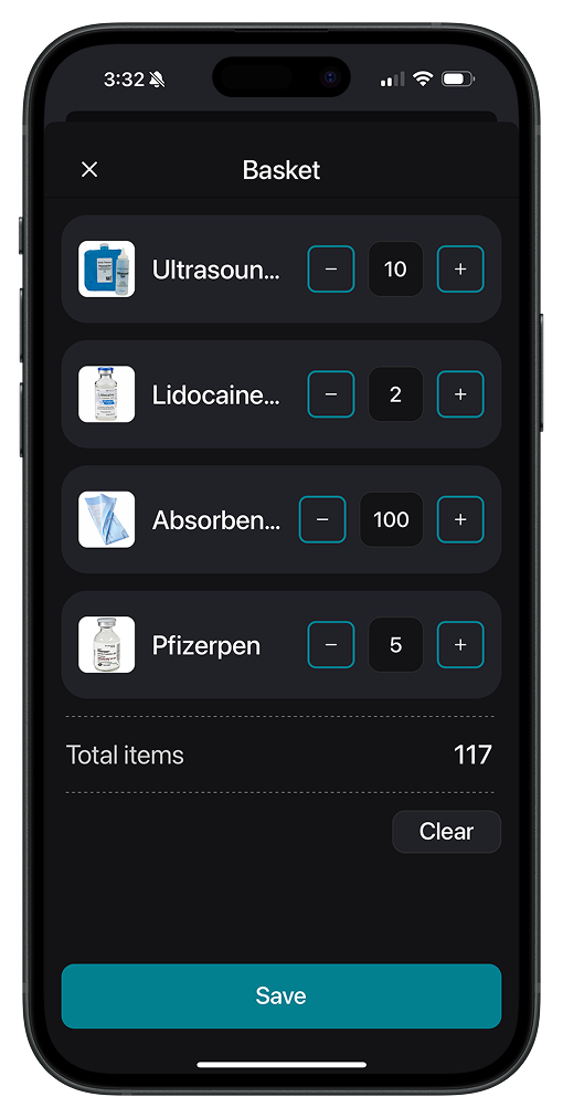 TidyNest inventory basket screenshot