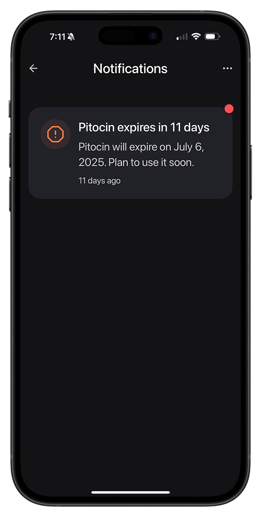 TidyNest expiration notification screenshot