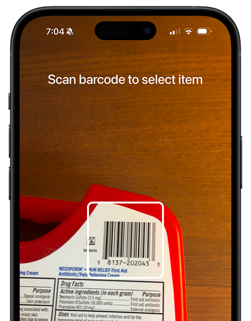 TidyNest scanning inventory barcode screenshot