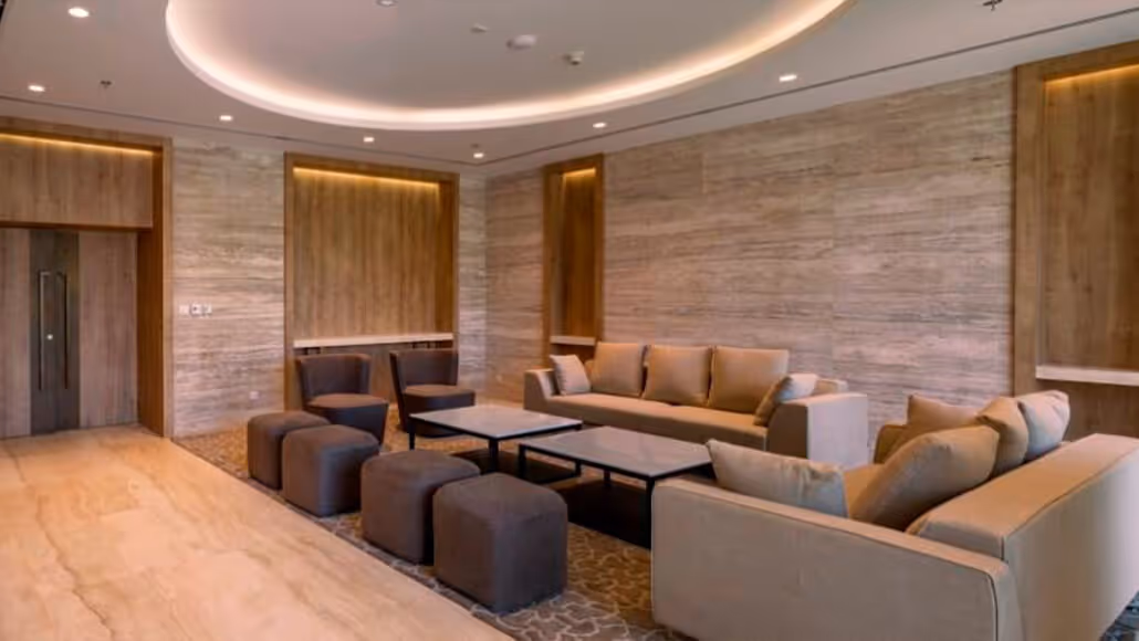 Modern lounge area with stylish seating at Dubai Knowledge Park.