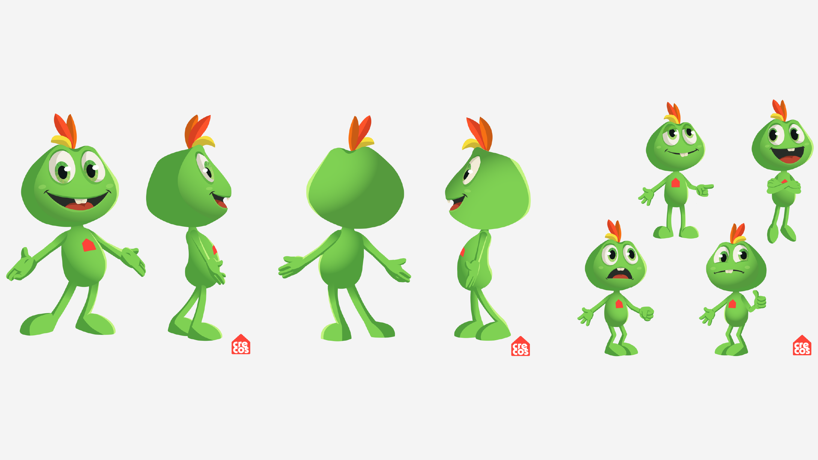 Diseño e ilustración de personaje de marca Crecos por Ponk.