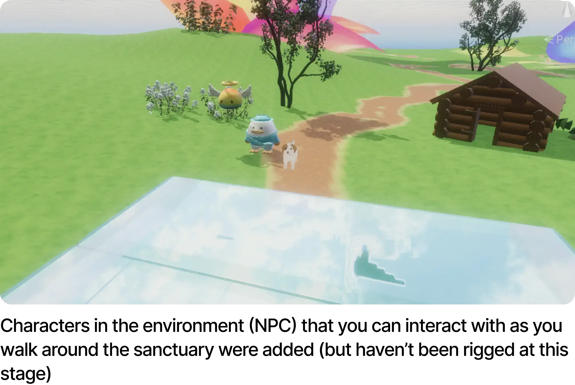 Characters in the environment (NPC) that you can interact with as you walk around the sanctuary were added (but haven’t been rigged at this stage)