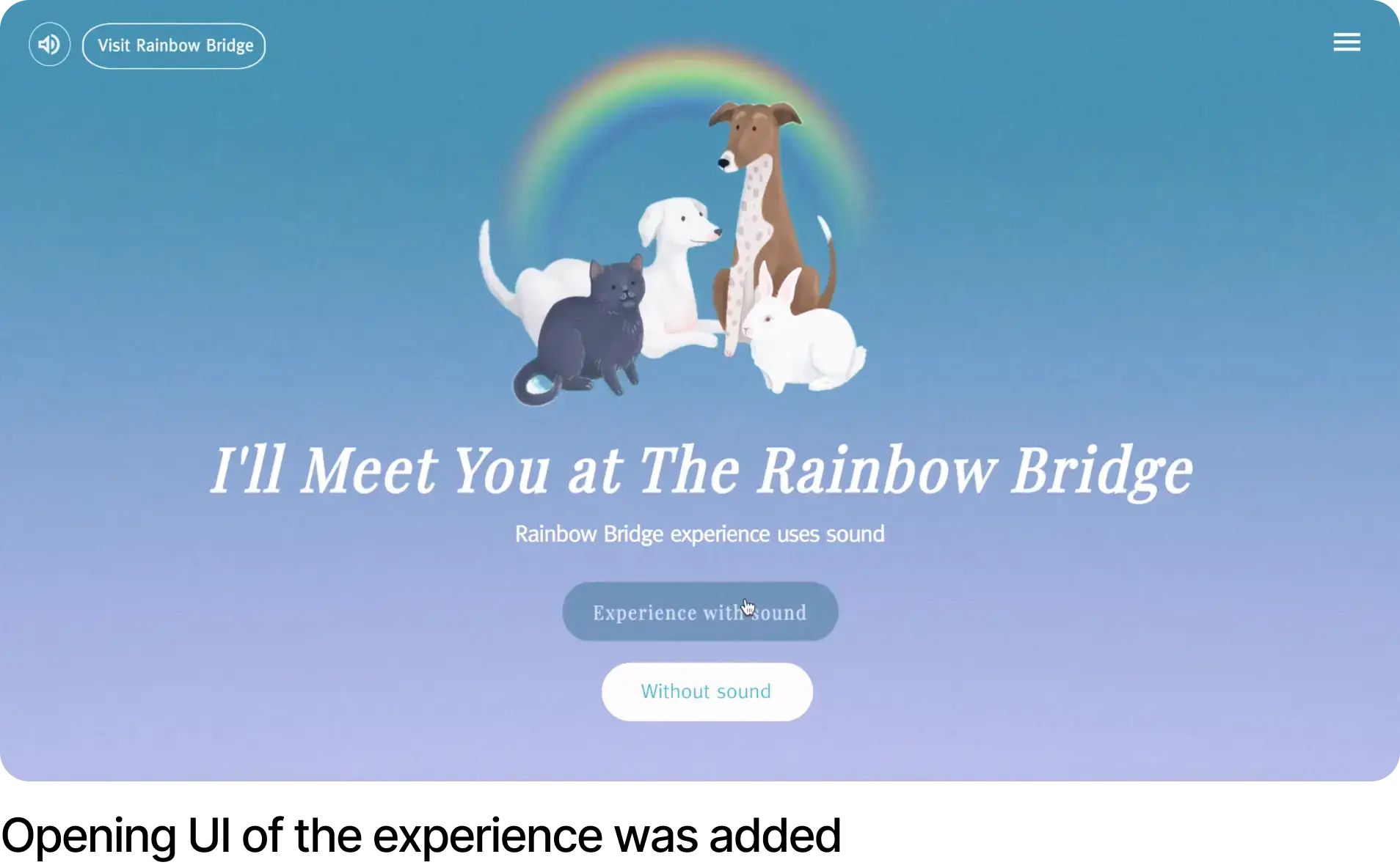 Opening UI of the experience was added