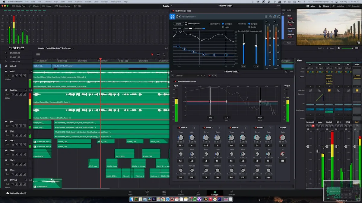 a screenshot of an audio software with many layers of audio and different waveforms
