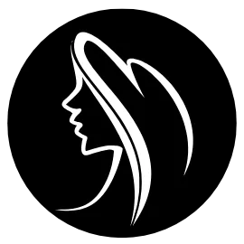 White silhouette of a woman's profile with flowing hair against black background.