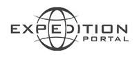 Schwarzes Expedition Portal Logo mit einer stilisierten Weltkugel und dem Schriftzug Expedition Portal.