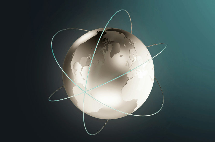A globe illustration with interconnected lines spanning across continents, symbolizing global IT support and localization services that connect businesses worldwide.