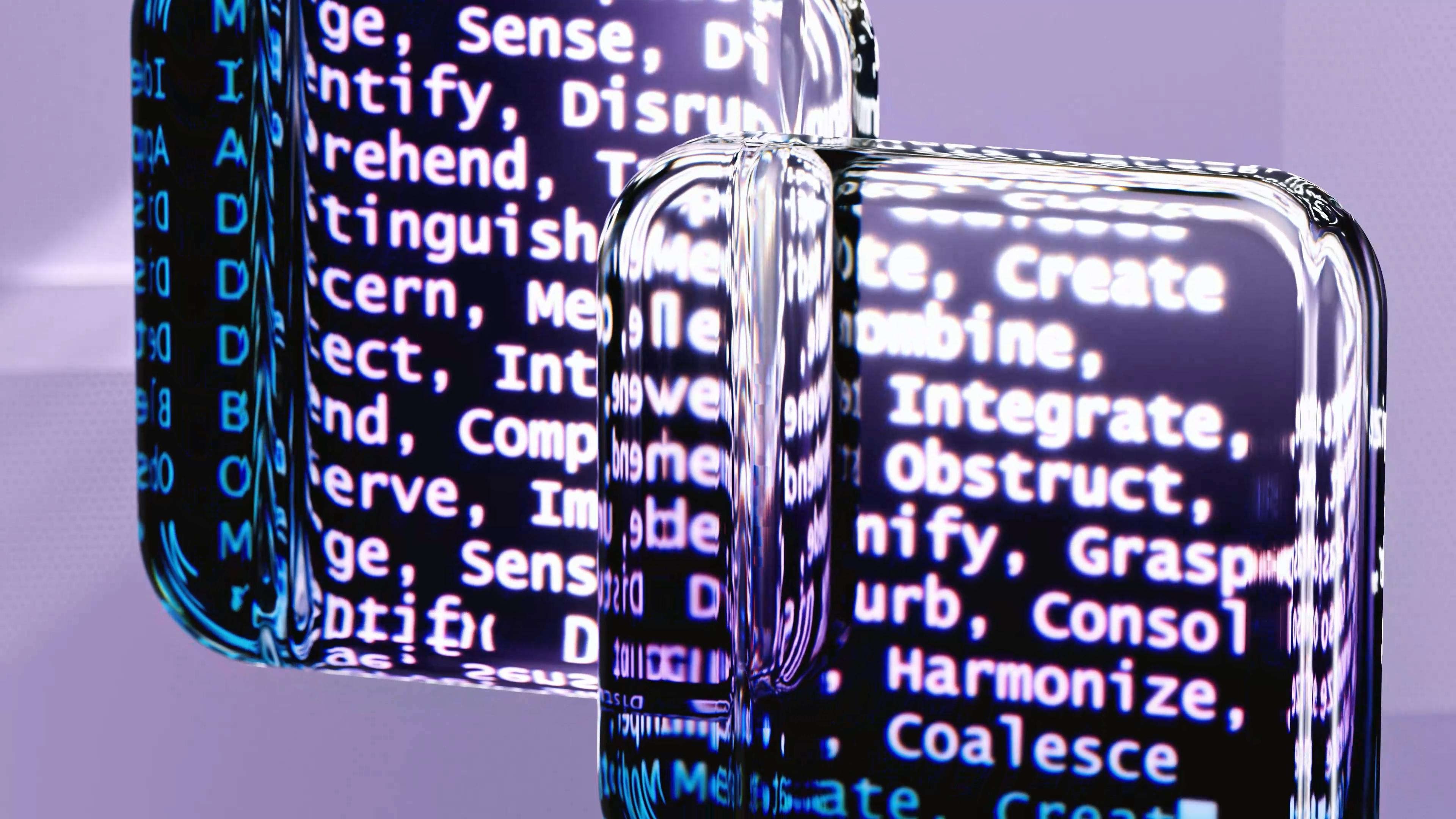 Luminous lines of blue and purple code streaming across a dark background, symbolizing modern software development and digital innovation.