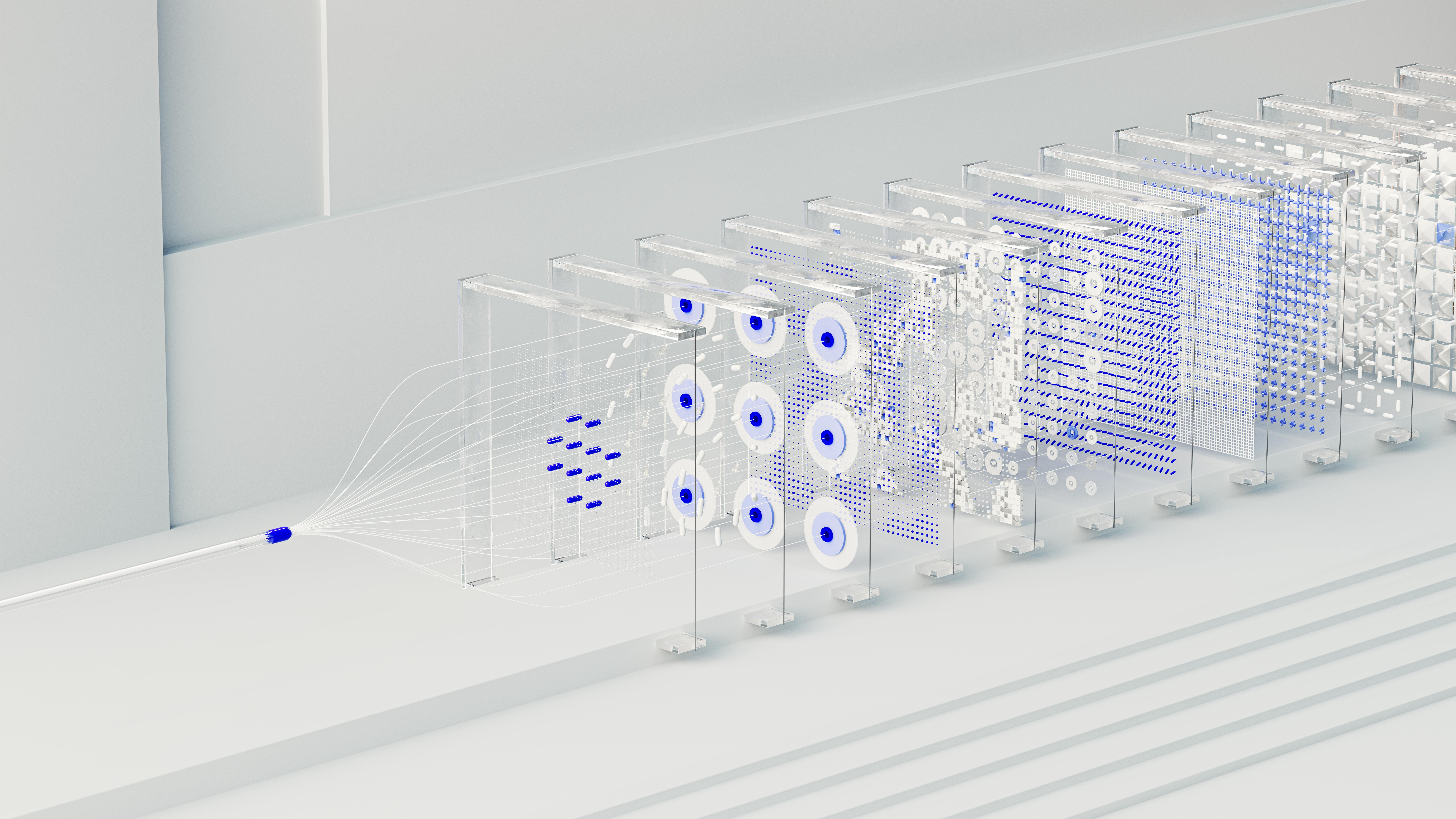 A glowing network visualization showing deep web integration, with luminous connection nodes radiating from a central hub to multiple endpoints - symbolizing secure data distribution and decentralized systems.