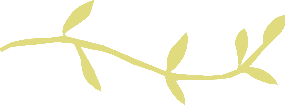 Simple yellow branch with leaves curving across a white background