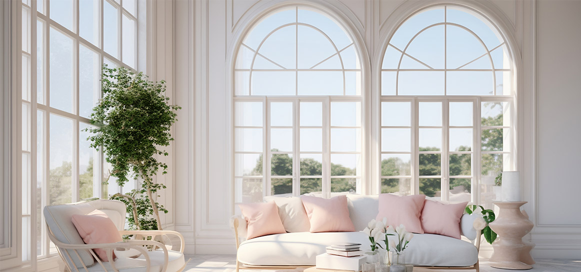 Stylish bay & bow window frames add natural light, depth, and elegance to a contemporary living space.