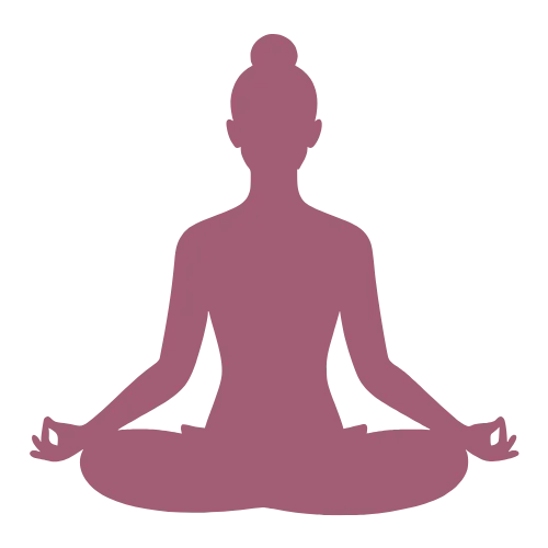 Frau im Schneidersitz mit Händen auf den Knien abgelegt – Symbol für Entspannung und Meditation.