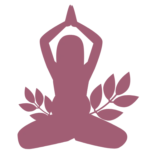Yoga-Silhouette im Lotussitz mit Blättern – Symbol für Yoga im Einklang mit der Natur.