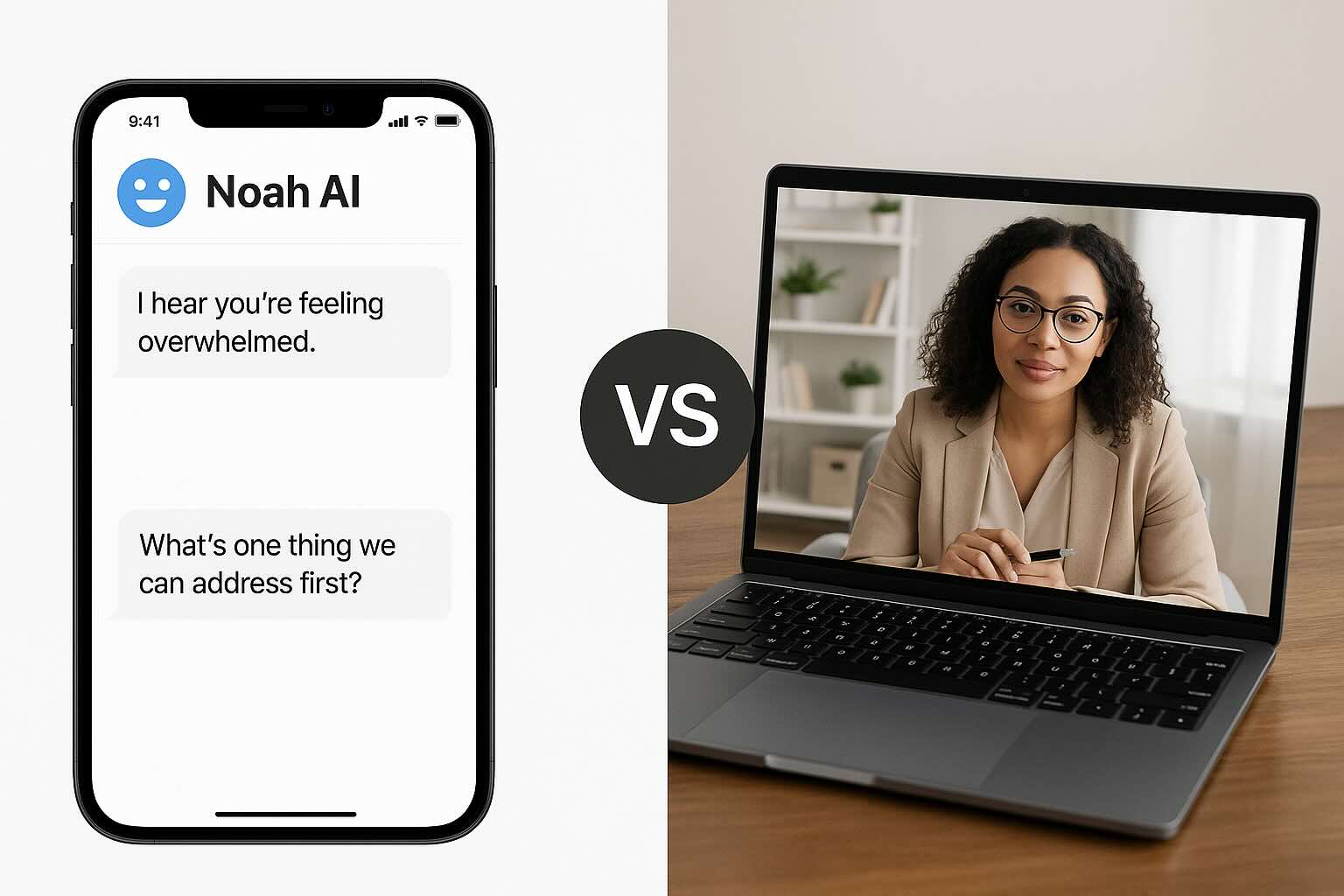 Noah AI vs Talkspace: Instant AI Coach or Licensed Human Therapist?