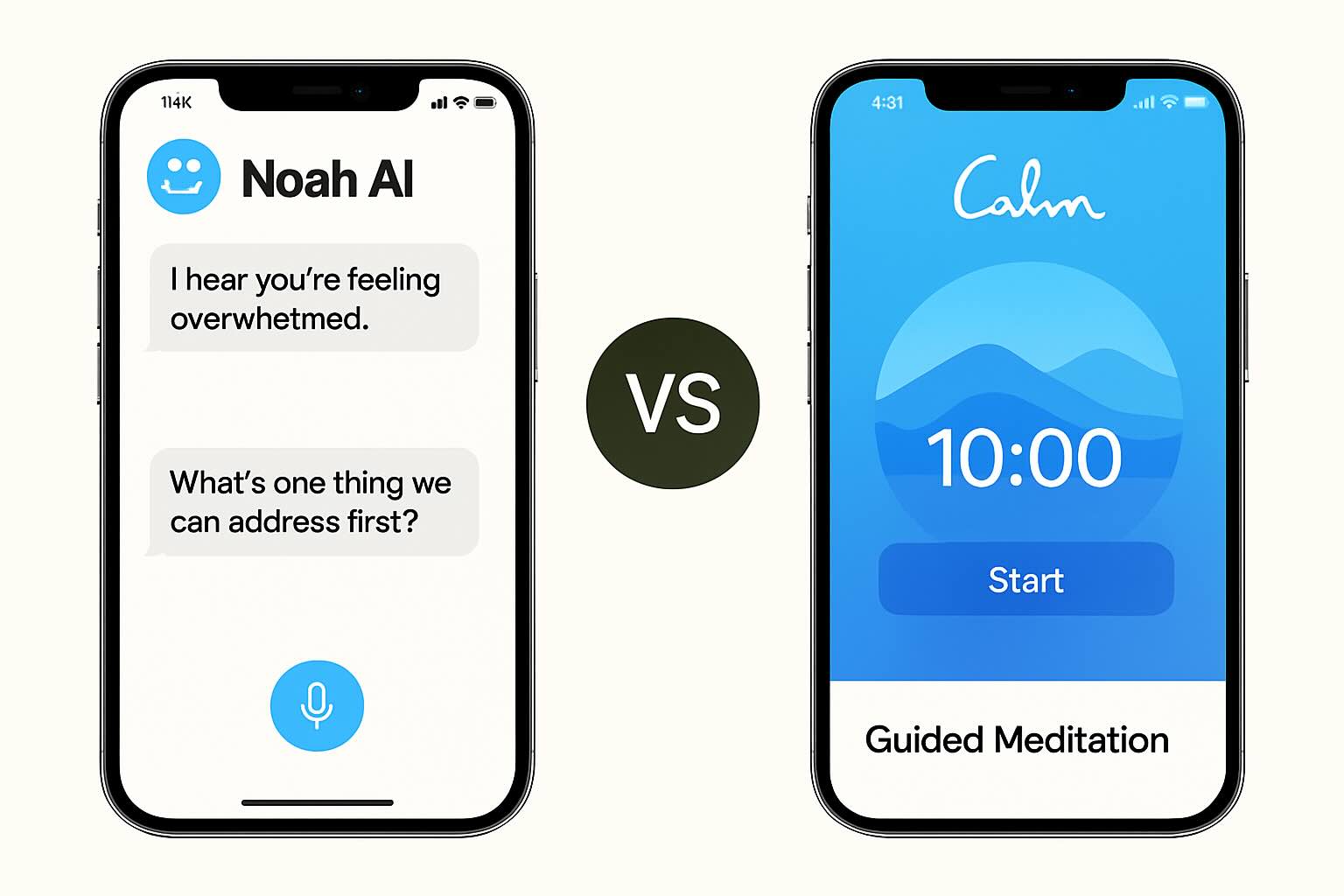 Noah AI vs Calm: AI Chat Therapy or Leading Meditation App?
