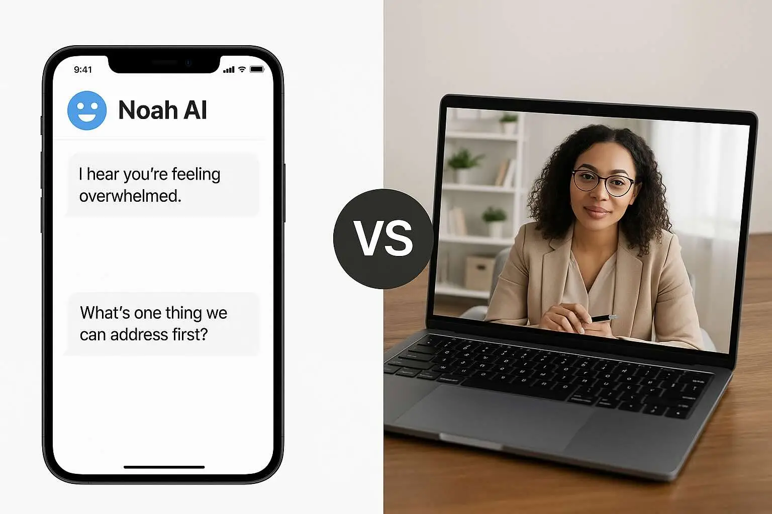 Noah AI vs Talkspace: Instant AI Coach or Licensed Human Therapist?